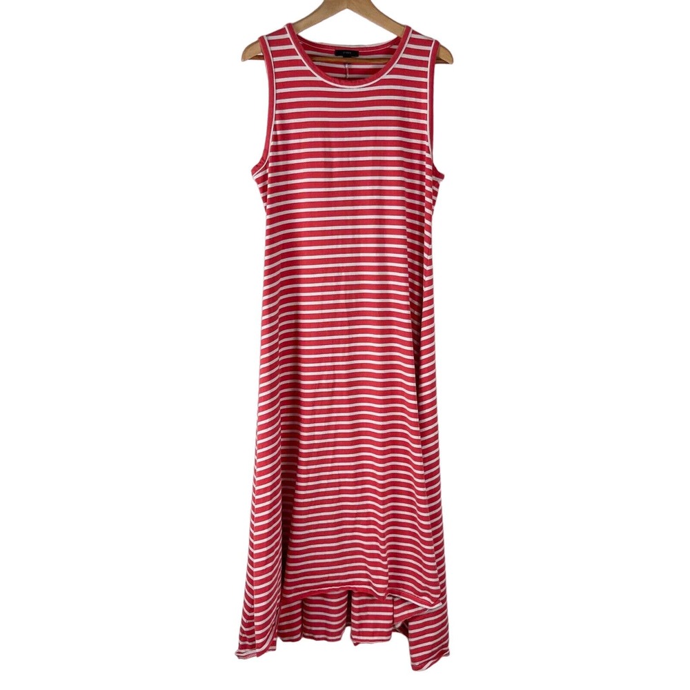 J. Crew Dress Womens Large Coral White Striped High Low Maxi Sleeveless AO477